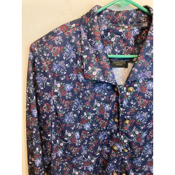 90's Vintage Long Sleeve Silky Floral Collared Double Button Blouse Size XL - Picture 5 of 12